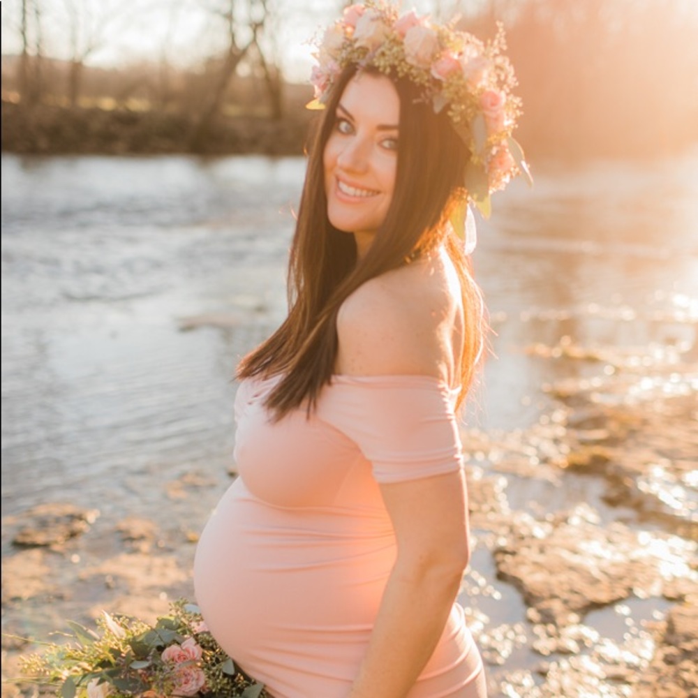 Blush pink maxi maternity dress